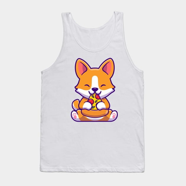 Cute Corgi Dog Eating Pizza Tank Top by Catalyst Labs